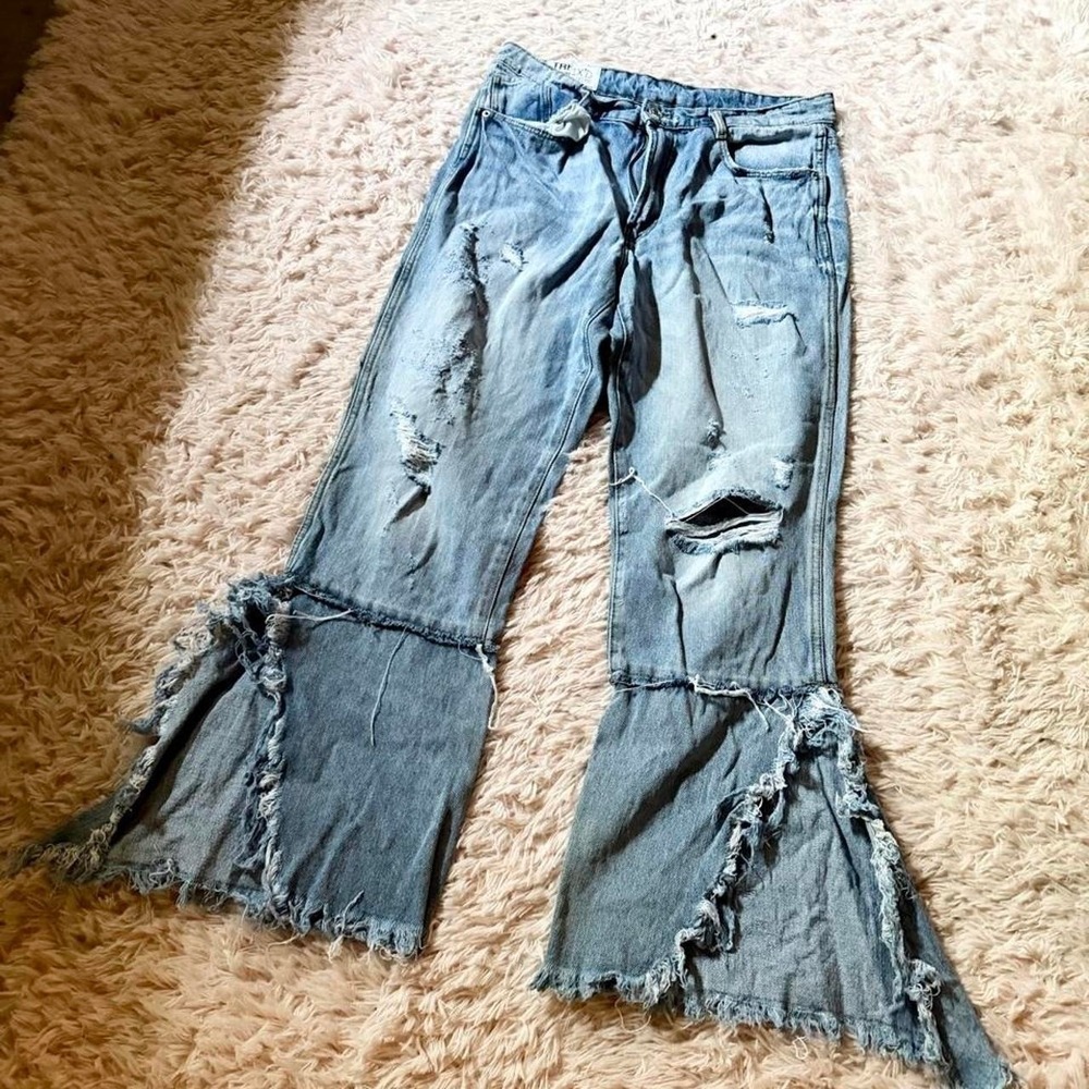 Hippie Retro Distressed Flare Bell Bottom Jeans Womens 38 Western Boho Indie